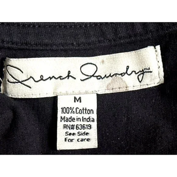 French Laundry Size Medium Black Cotton Tunic Top Embroidered Boho City Chic - Picture 7 of 11